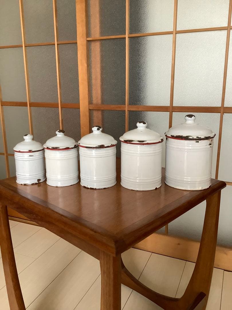フランス　アンティーク　ホーロー　キャニスターセット　③