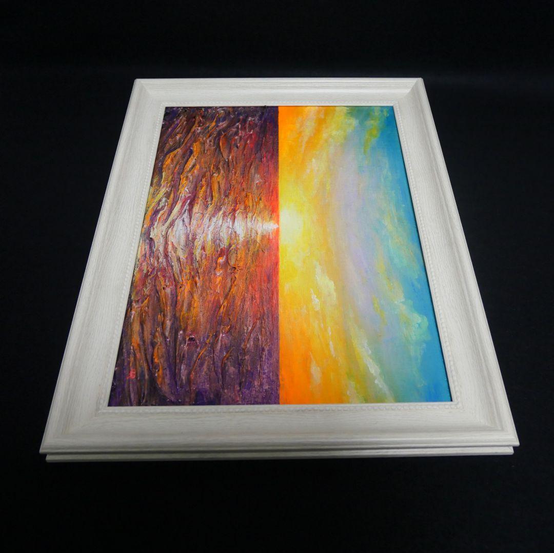 油絵 油彩 油彩画 絵 絵画 【朝日に輝く海】