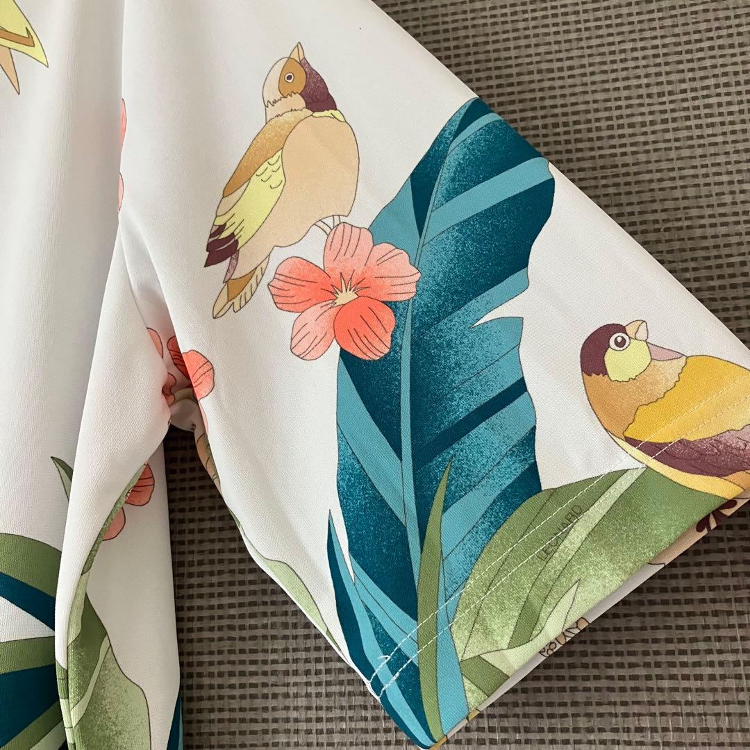 美品　レオナール　ポロシャツ　花柄　鳥　大きいサイズ44