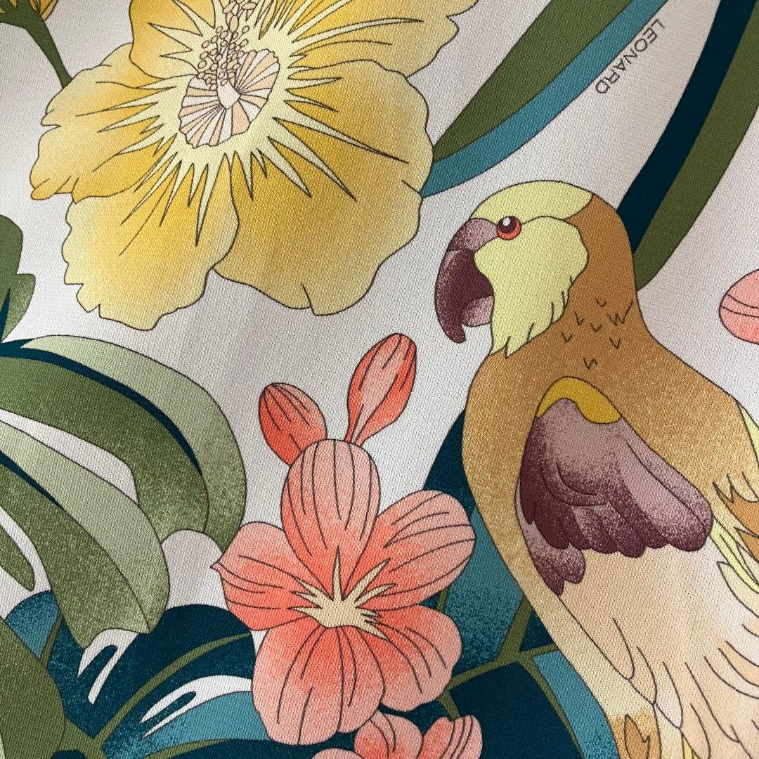 美品　レオナール　ポロシャツ　花柄　鳥　大きいサイズ44