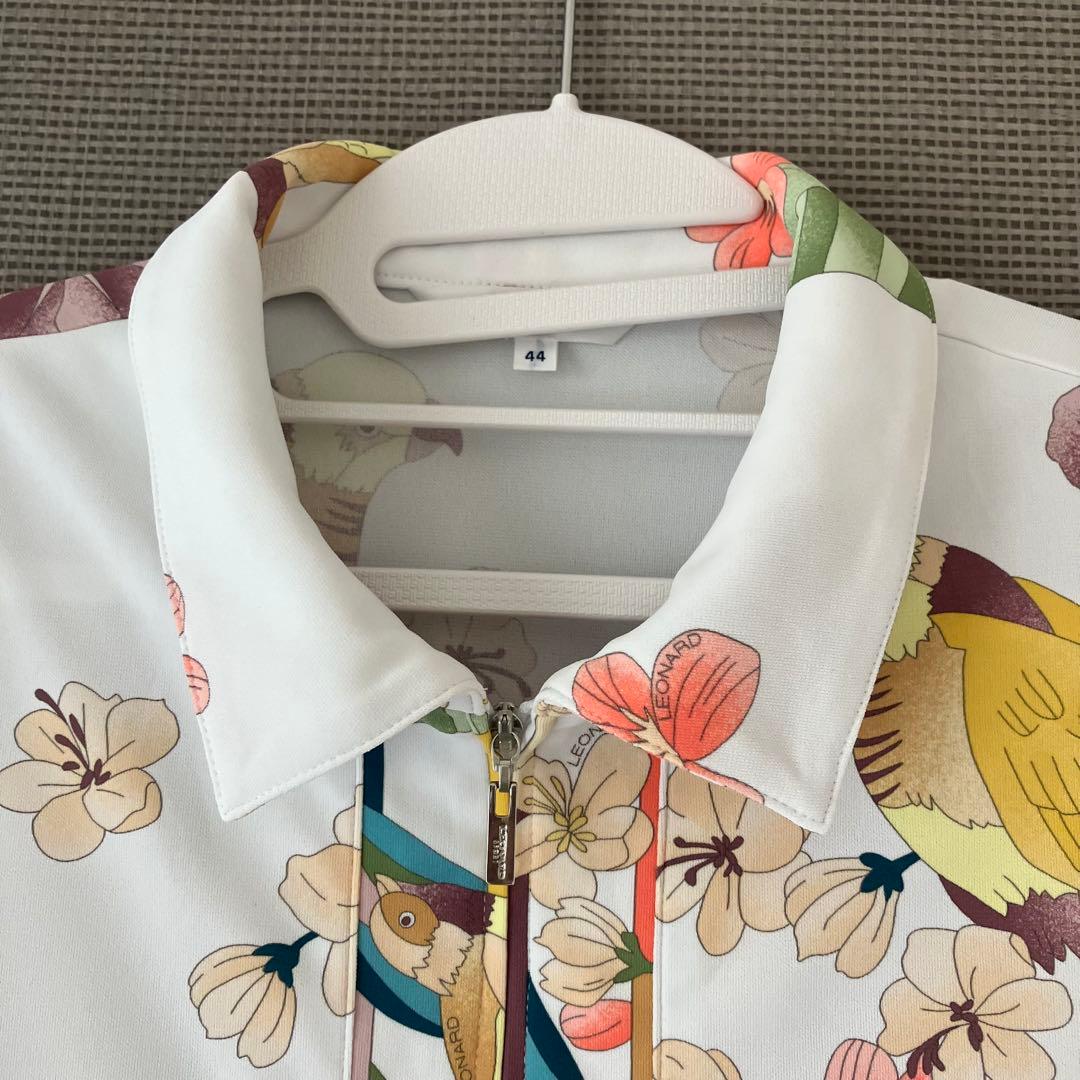美品　レオナール　ポロシャツ　花柄　鳥　大きいサイズ44