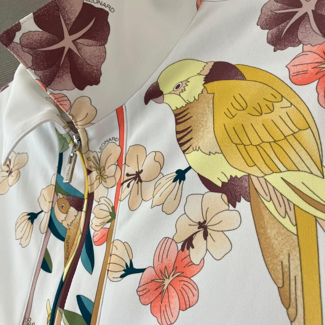 美品　レオナール　ポロシャツ　花柄　鳥　大きいサイズ44