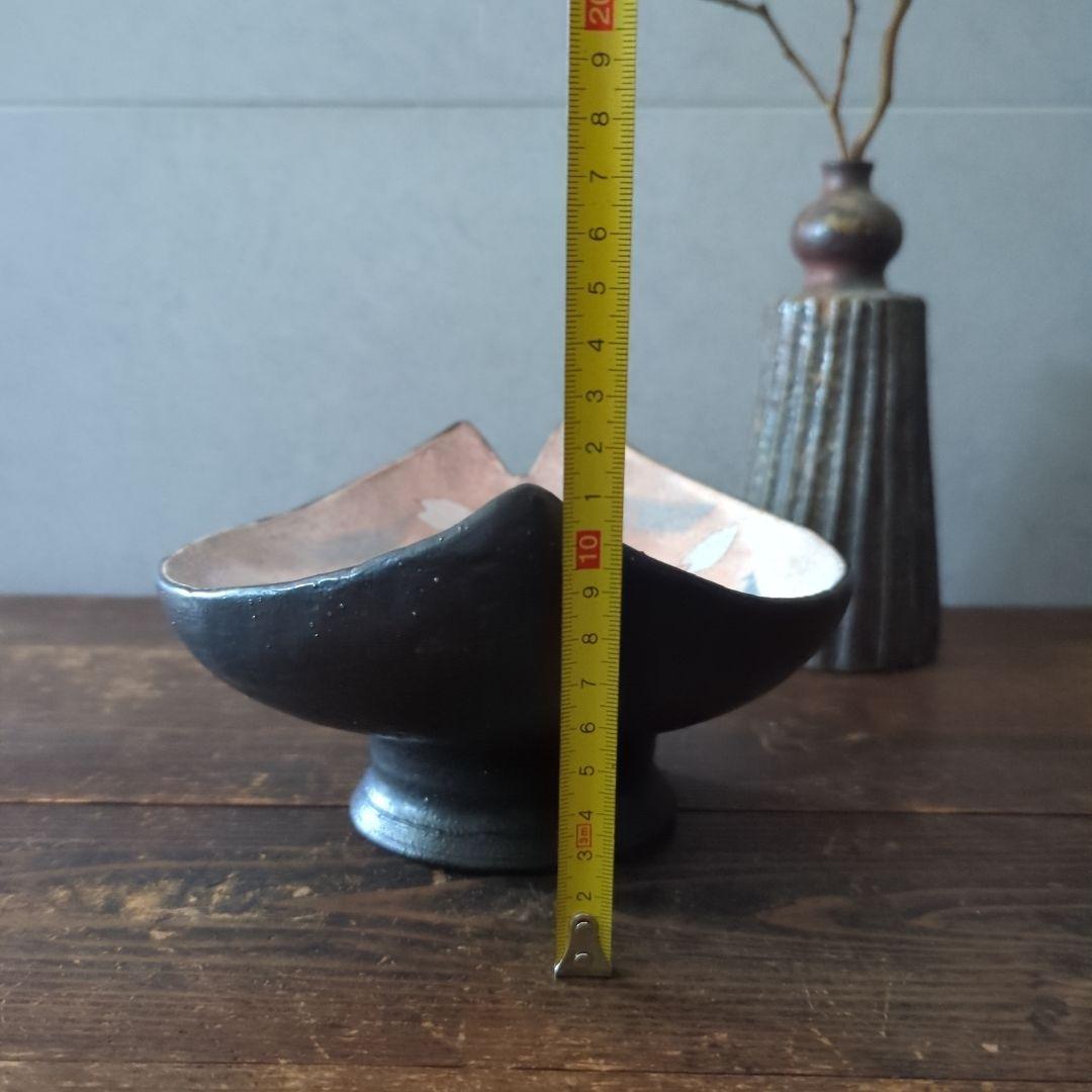 陶芸　作家もの　益子焼　島田恭子作　桜花弁型　菓子器　高台皿　コンポート