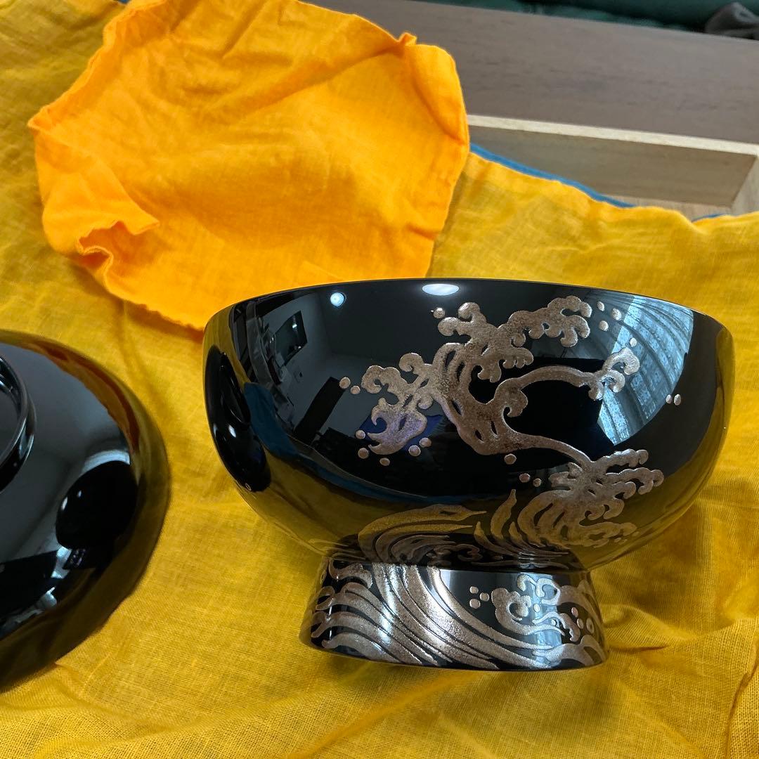 vincentfuto318様 輪島屋本店　波に日の出鶴蒔絵5客揃