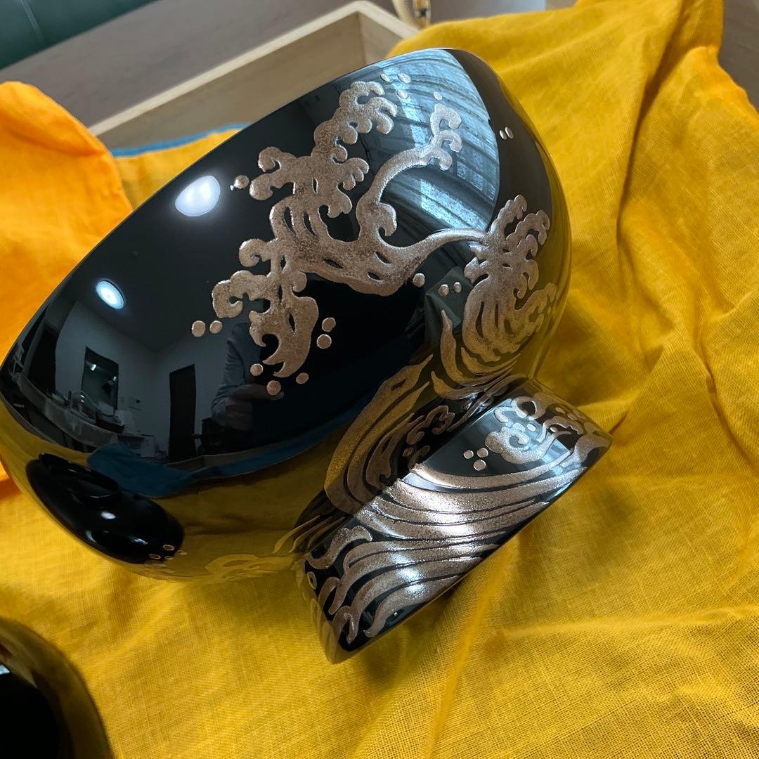 vincentfuto318様 輪島屋本店　波に日の出鶴蒔絵5客揃