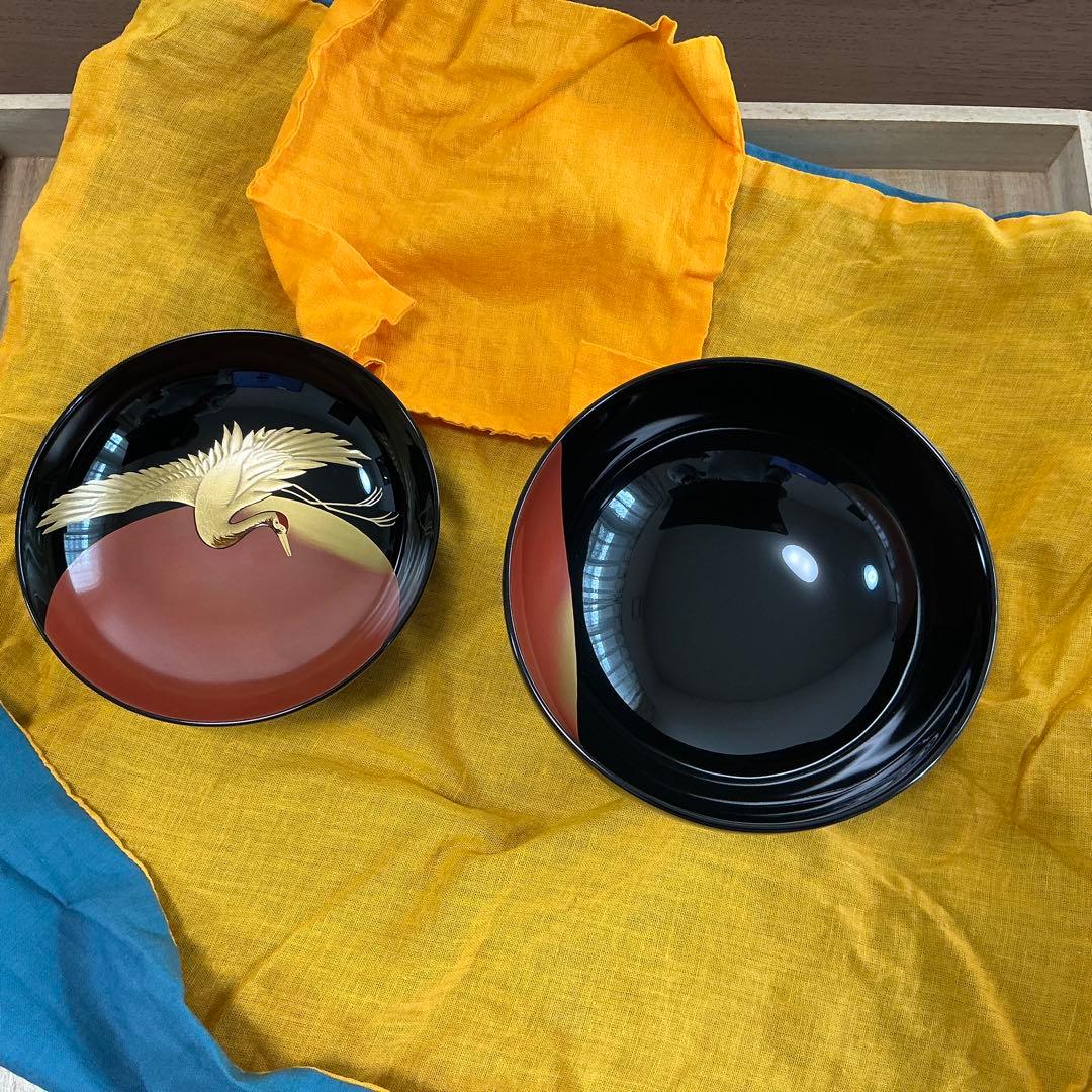 vincentfuto318様 輪島屋本店　波に日の出鶴蒔絵5客揃