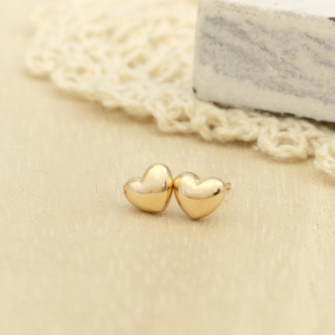【5mm 大 ハート】ぷっくりハートのシンプルピアス K18YG