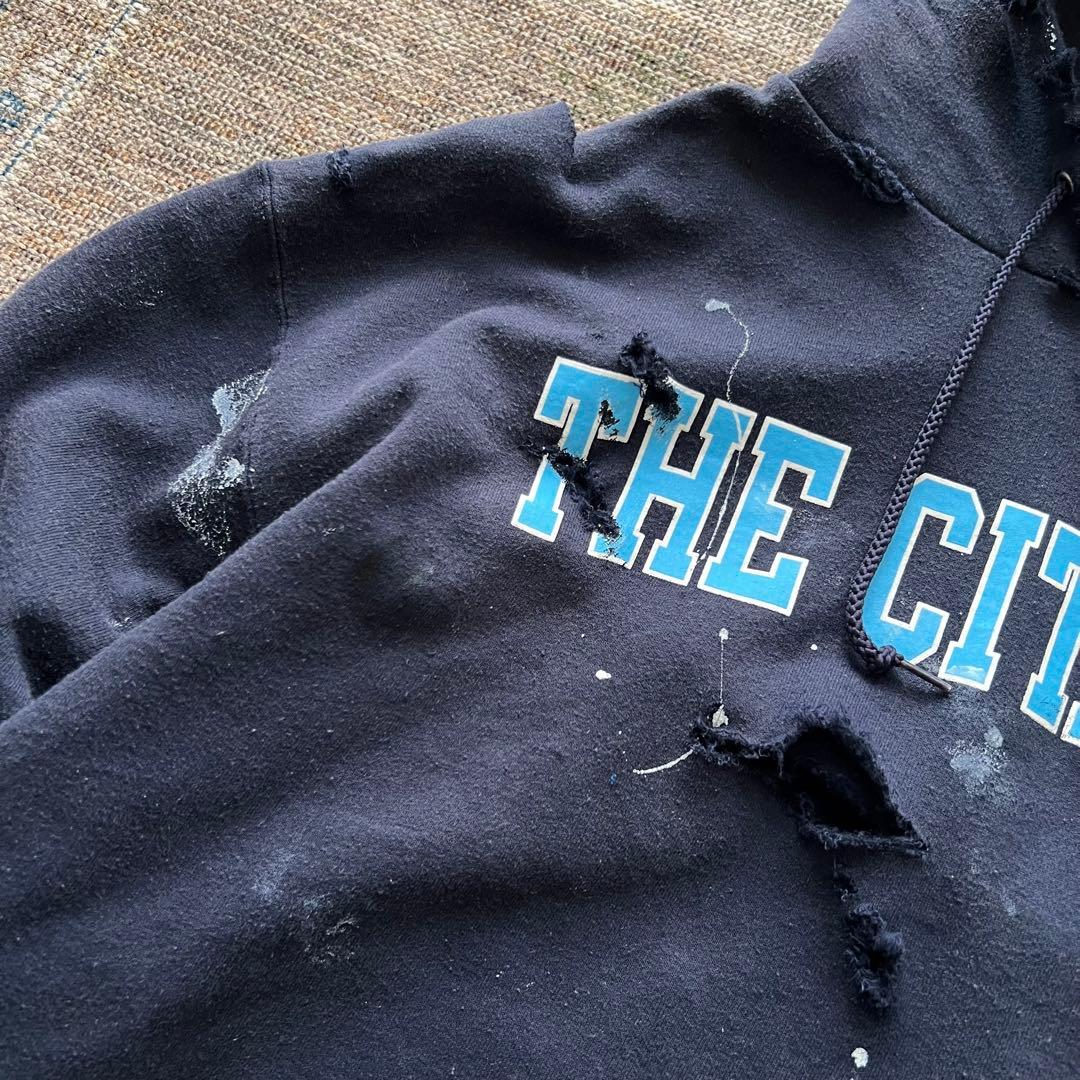 90s champion ダメージ ボロ スウェット パーカー ペンキ　グランジ