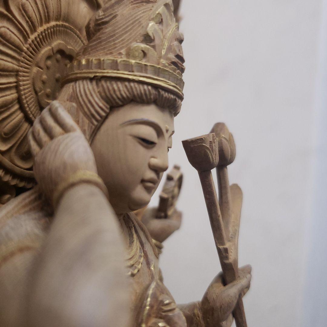 Ｂフライデー蔵出し特価香木 特上彫り如意輪観音菩薩像2.5寸眼入り 二重唐草光背