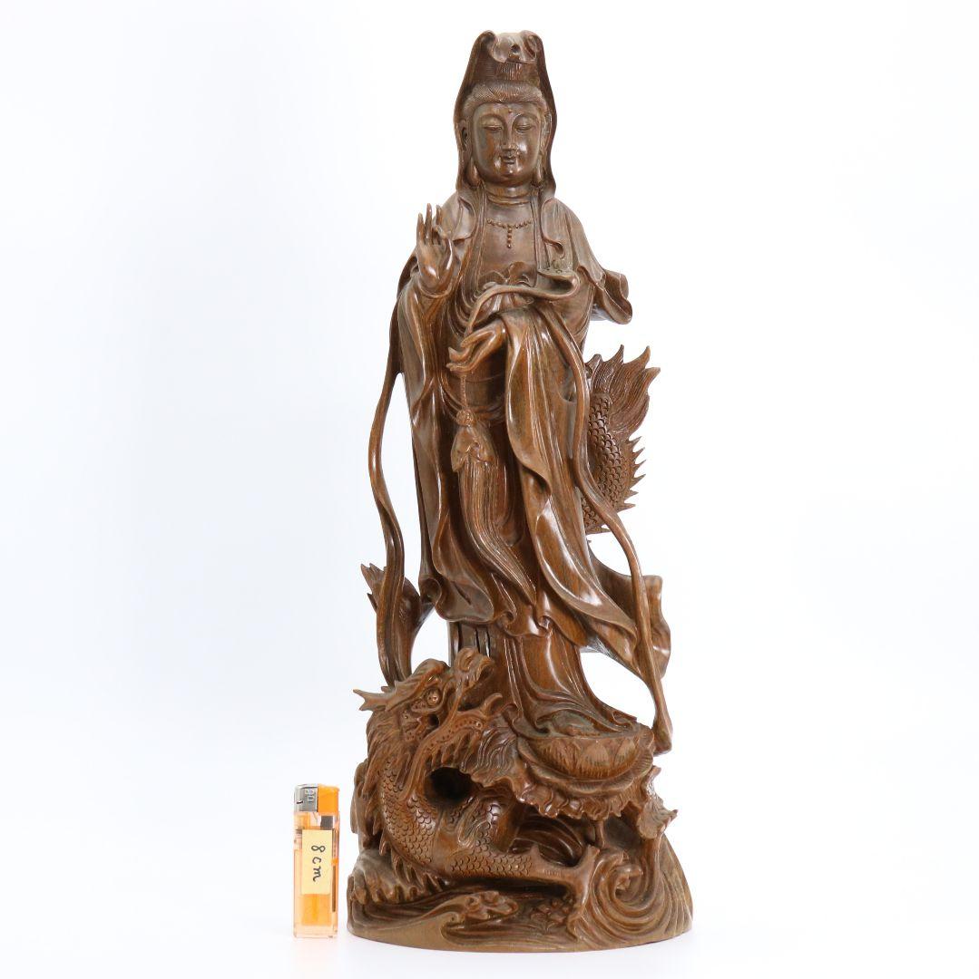 林 洪英作　緑壇木彫 龍上観音像　仏教美術　SX115