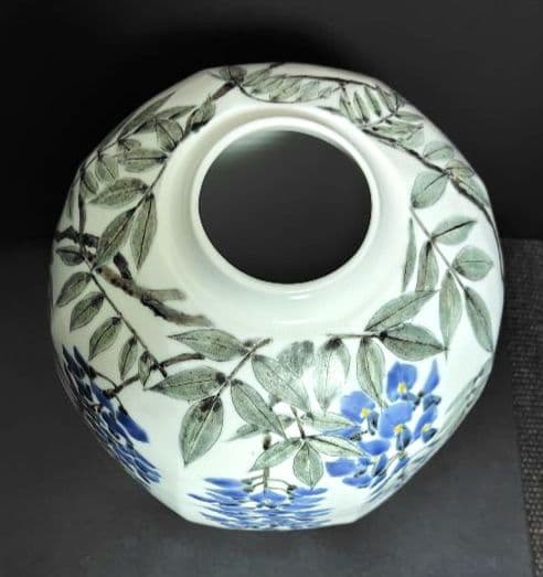 末岡信彦 色絵藤之図八角壷 共箱　色絵磁器