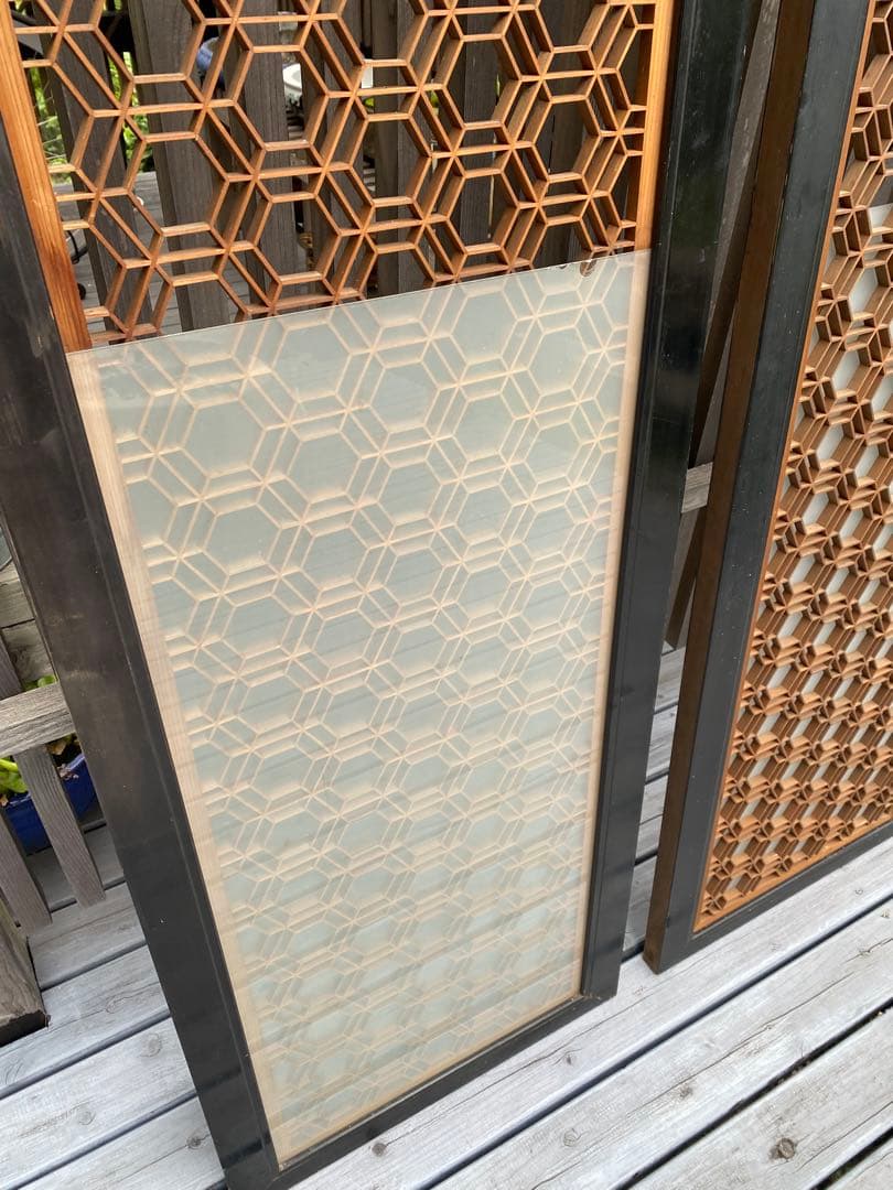 欄間　2枚セット　すりガラス付き　アンティーク　古民家