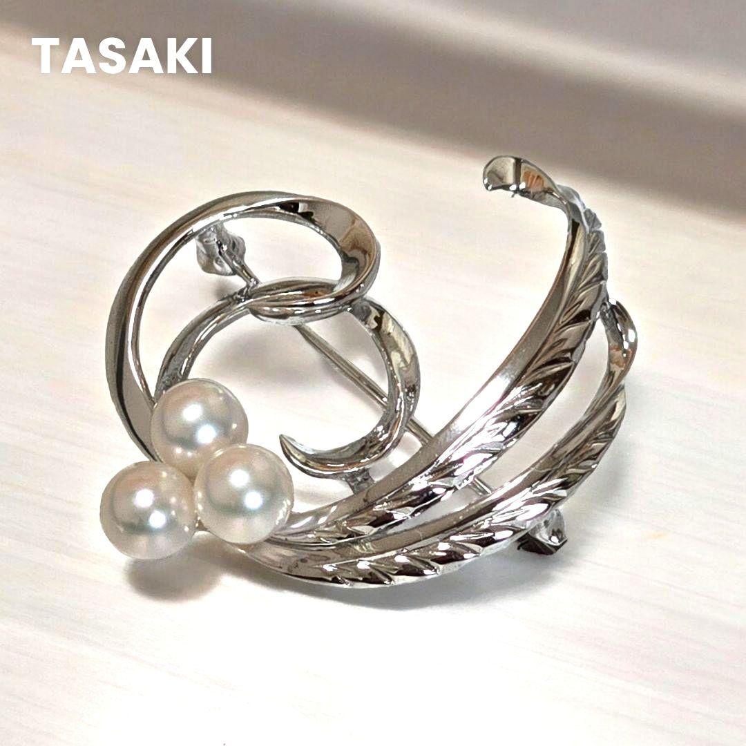 美品✨TASAKI タサキ 3珠パールブローチ シルバー 　S刻印