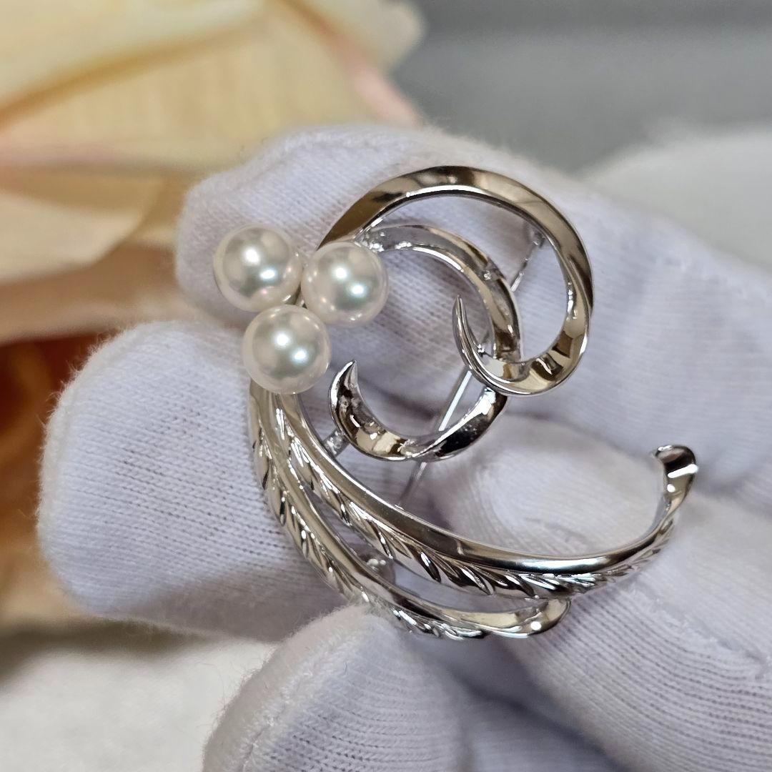 美品✨TASAKI タサキ 3珠パールブローチ シルバー 　S刻印