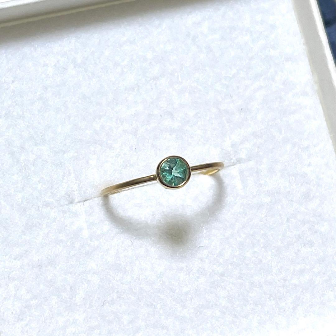 パステルカラーエメラルド　K18 リング　12号