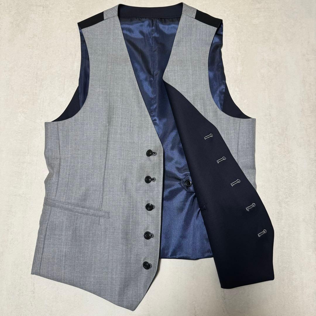 美品 NICOLE リバーシブルベスト スーツベスト 紺 グレー 結婚式 参列