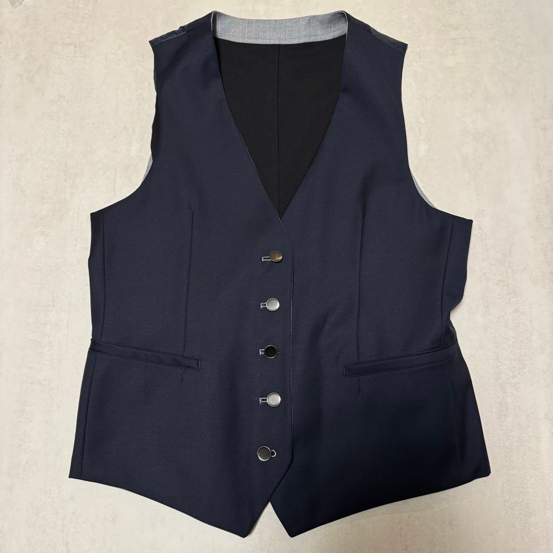 美品 NICOLE リバーシブルベスト スーツベスト 紺 グレー 結婚式 参列