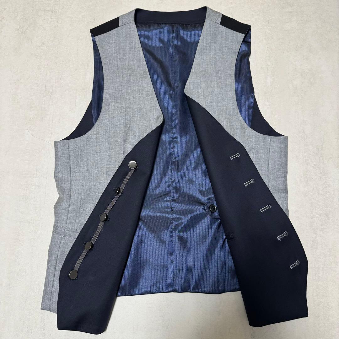 美品 NICOLE リバーシブルベスト スーツベスト 紺 グレー 結婚式 参列