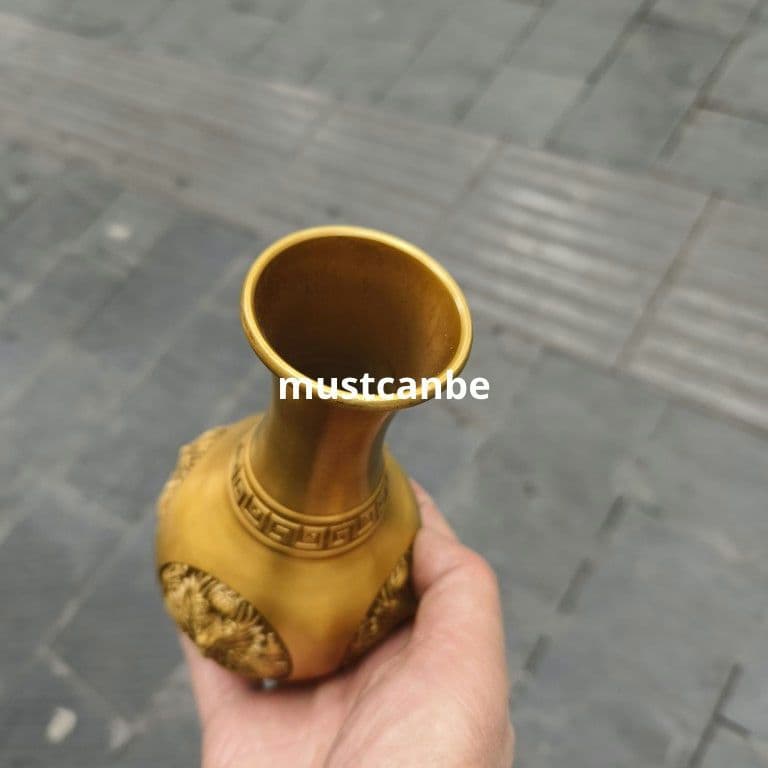 銅器 浮彫竜紋花瓶 美品 重厚 装飾品 工芸品 置物