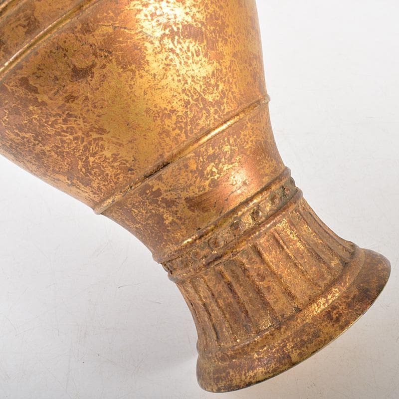 中国　古銅鍍金　饕餮文　双獣耳瓶　M　R6800