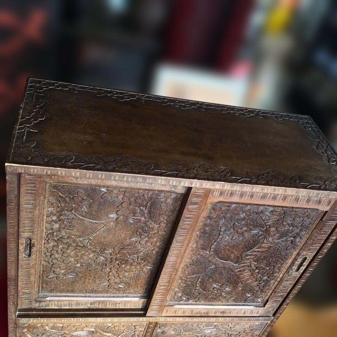 アンティーク軽井沢彫り　櫻　小箪笥　収納　引出し