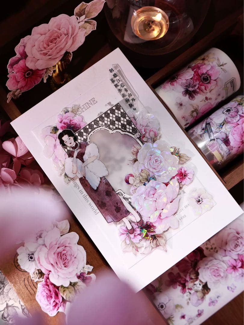 壹洱原创《紫雾纱》海外マスキングテープ　マステ 【2559】