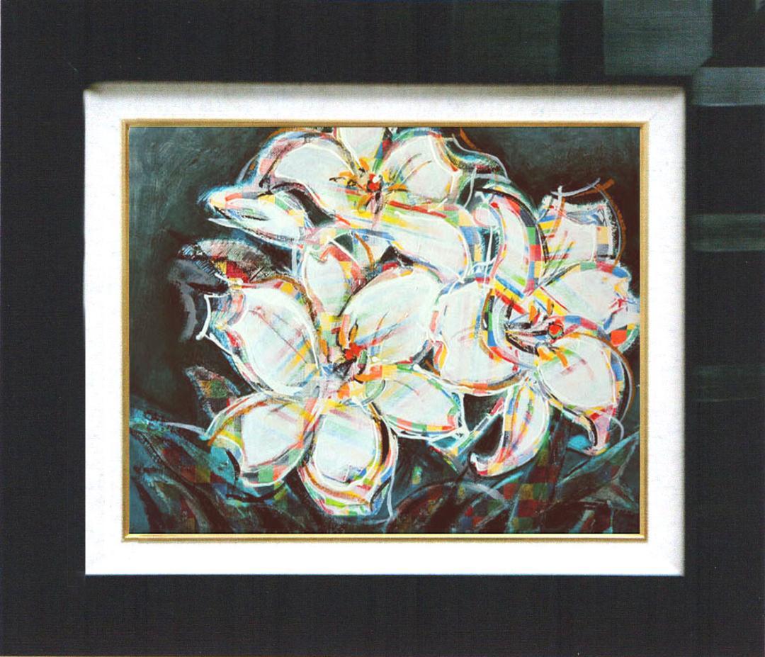 油絵 菅家令子 絵 絵画 インテリア 額付(銀) F4-091316 花 ゆり