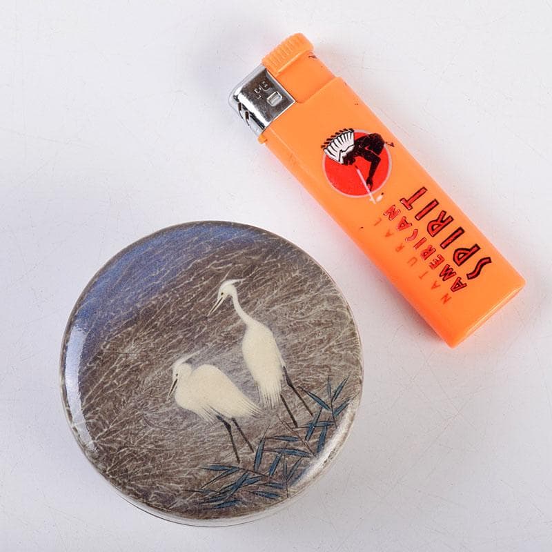 茶道具　臥牛窯　十三代　横石臥牛作　白鷺文　香合　共箱　Z　8496