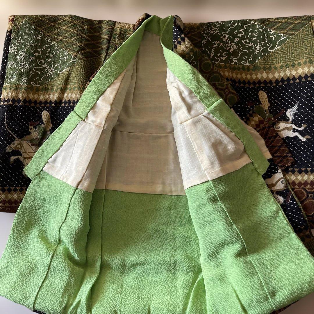 古布縮緬　二枚重ね　人形の着物　馬　やぶさめ　103103