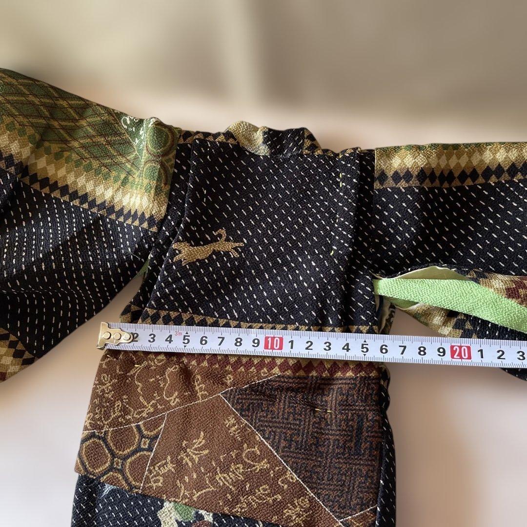 古布縮緬　二枚重ね　人形の着物　馬　やぶさめ　103103