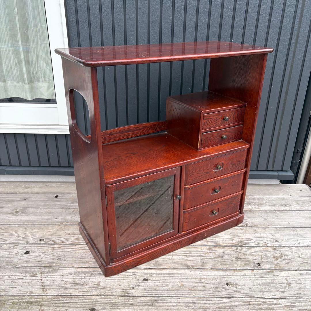 昭和レトロ カリモク 木製 階段型茶棚 サイドボード 飾り棚 コールキャビネット