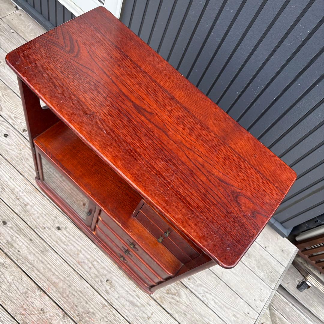 昭和レトロ カリモク 木製 階段型茶棚 サイドボード 飾り棚 コールキャビネット