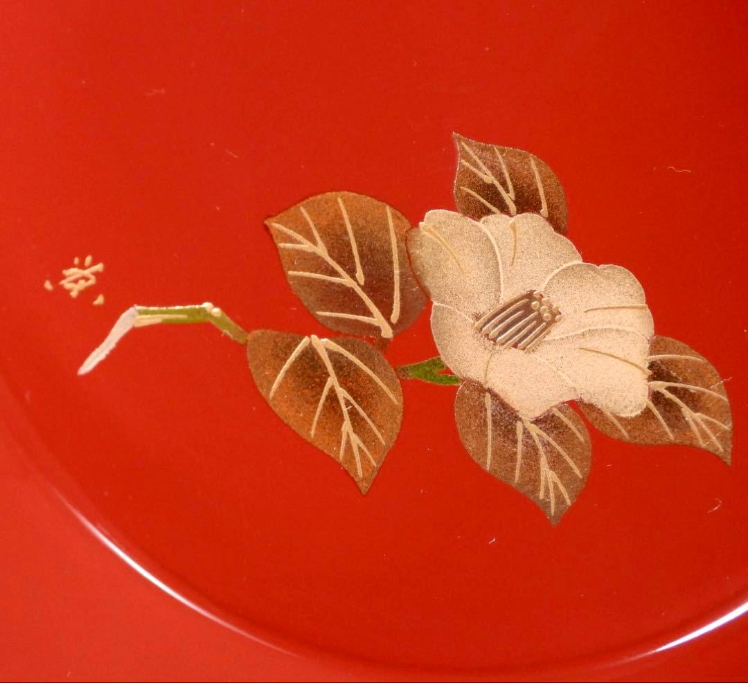 美品★輪島塗 蒔絵師 西塚栄治在銘★花蒔絵 漆塗 飾皿二枚セット★共箱付き