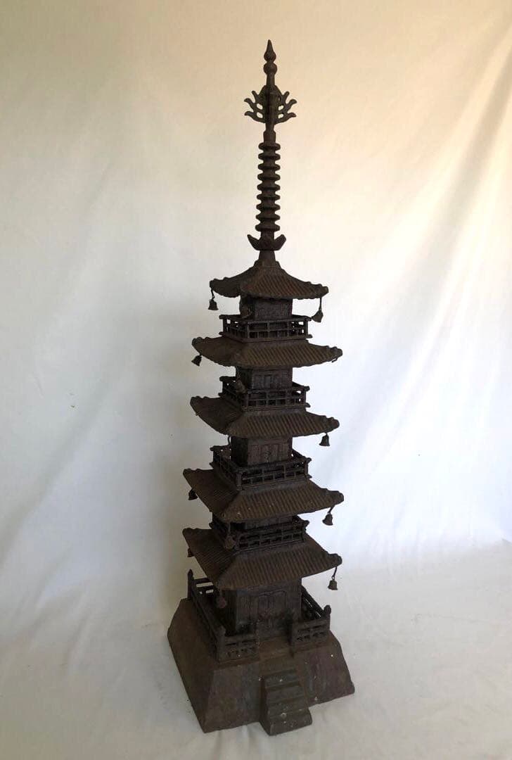 錆あり 昭和レトロ 五重の塔 置物 鉄製 ヴィンテージ アンティーク