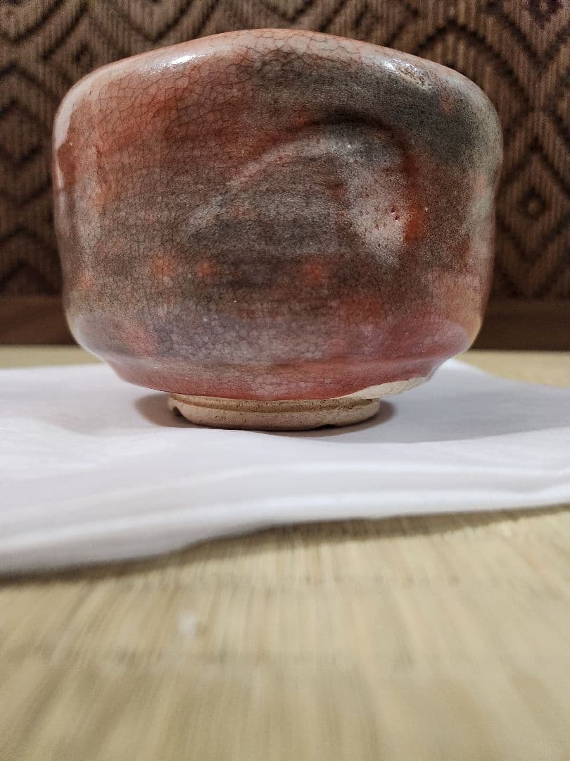 楽吉左衛門 12代　弘入　赤楽茶碗　十字 割高台