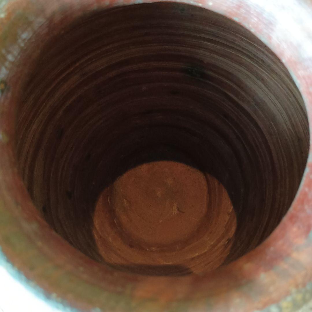 古備前 青胡麻窯変波状文壷　 窯印／　室町