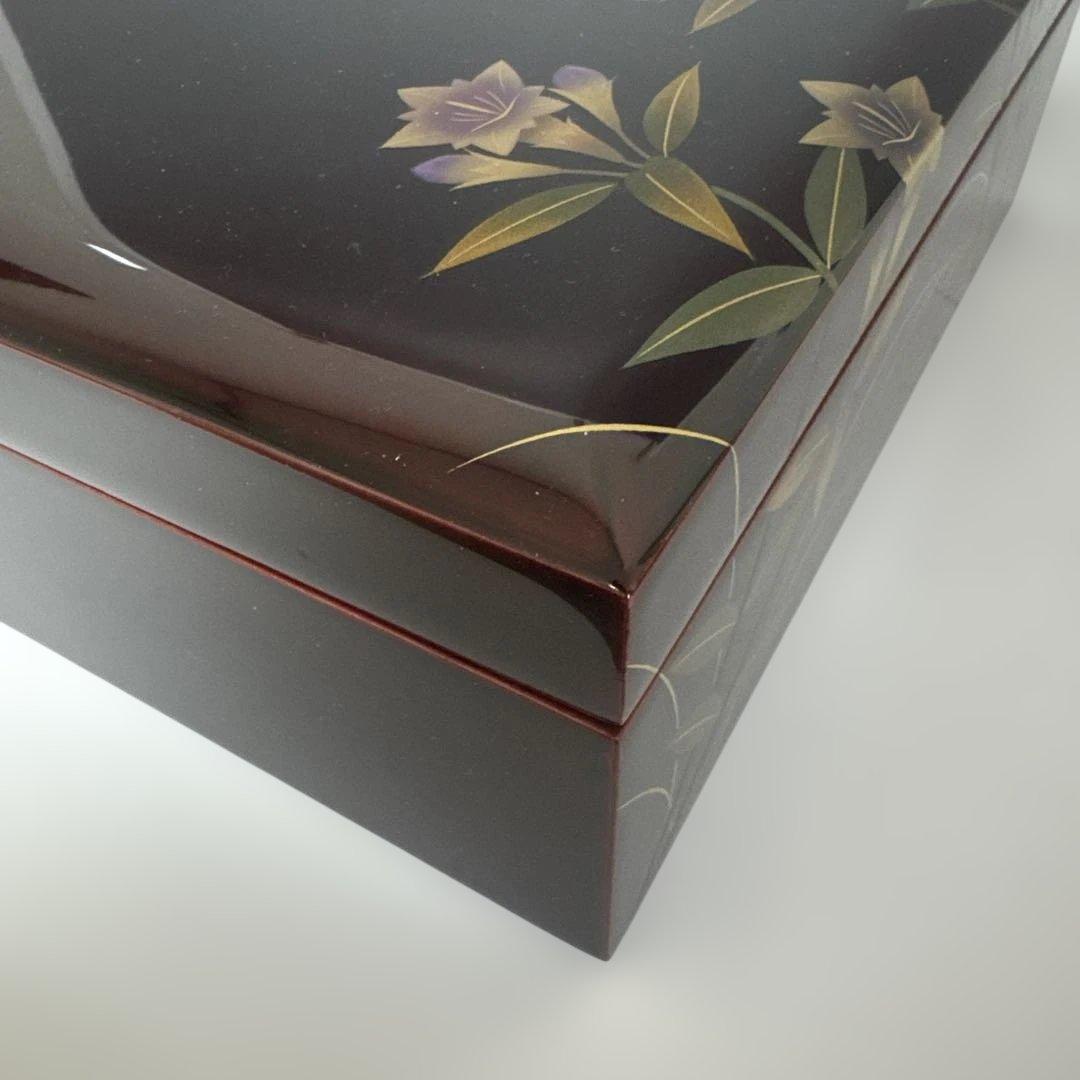 溜うるし塗　竜胆(りんどう)蒔絵　宝石箱　伝統工芸　木曽漆器　栄雅堂　未使用品