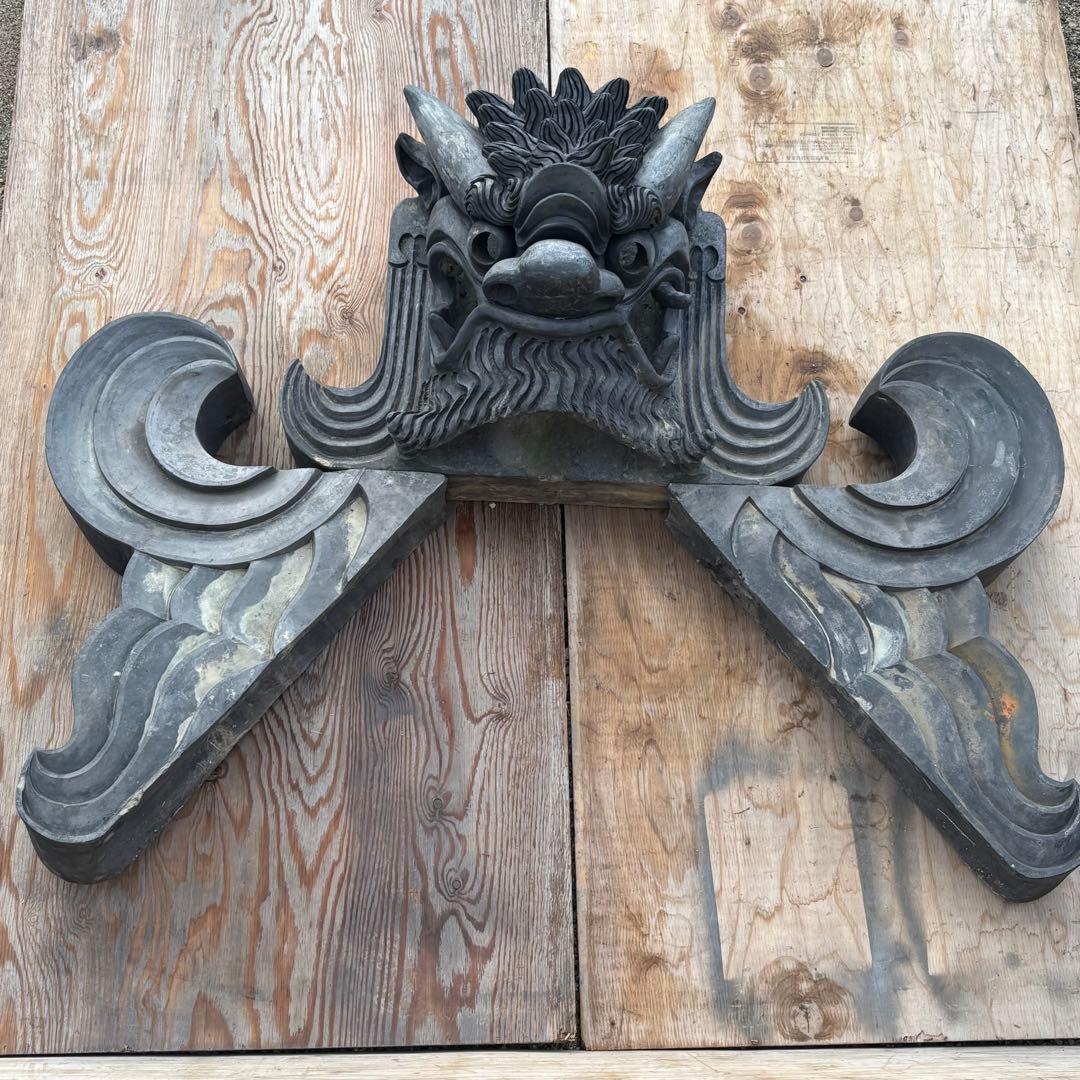 希少品 阿吽鬼面一対 高さ120cm 幅125cm 迫力ある大型鬼瓦 発送相談