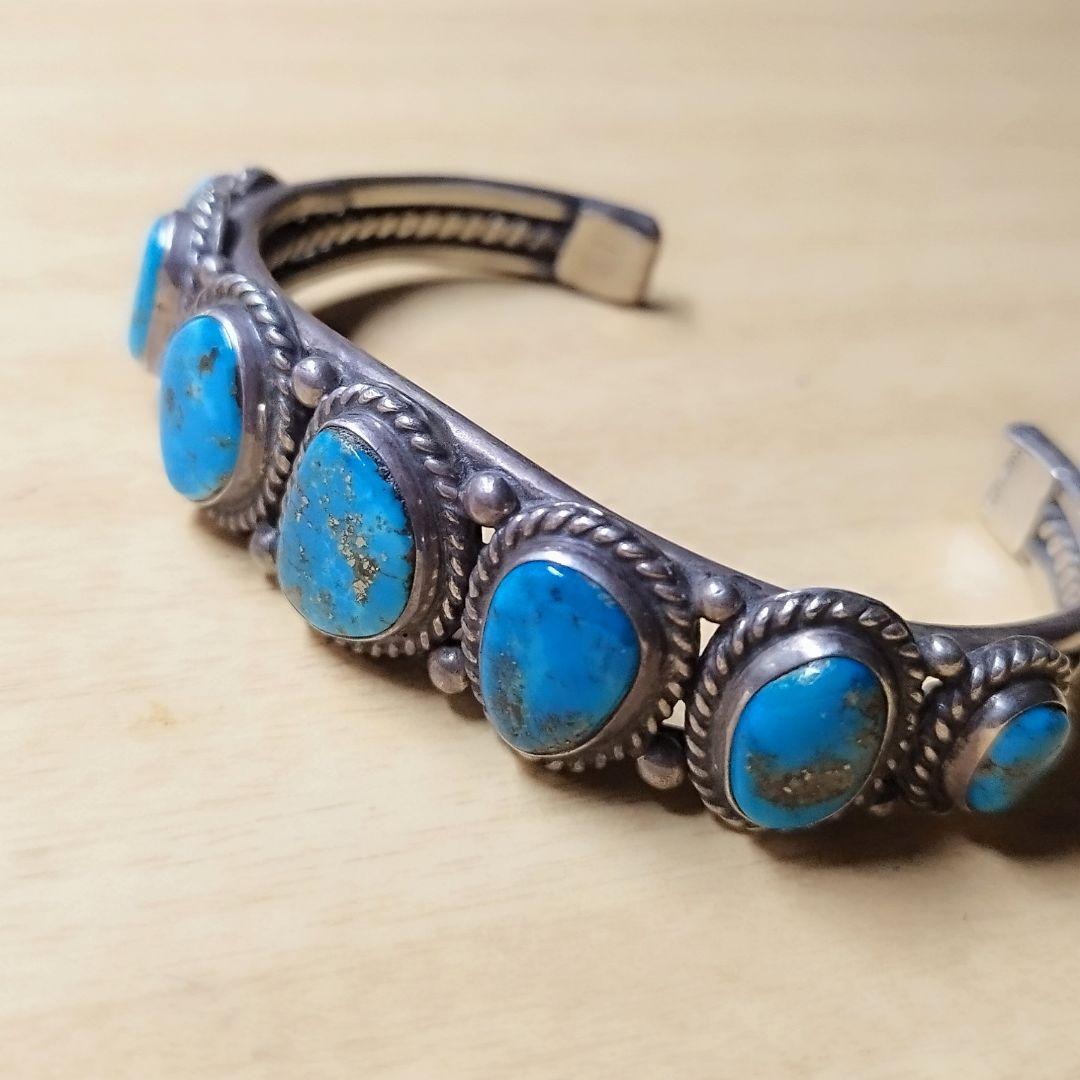 5ストーンイサカピーク ターコイズ バングル インディアンジュエリー ナバホ