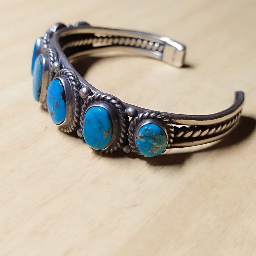 5ストーンイサカピーク ターコイズ バングル インディアンジュエリー ナバホ