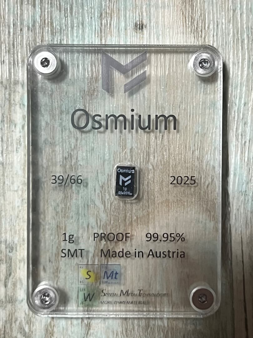 39/66 原子番号76 Os オスミウム 1g 99.95% Osmium