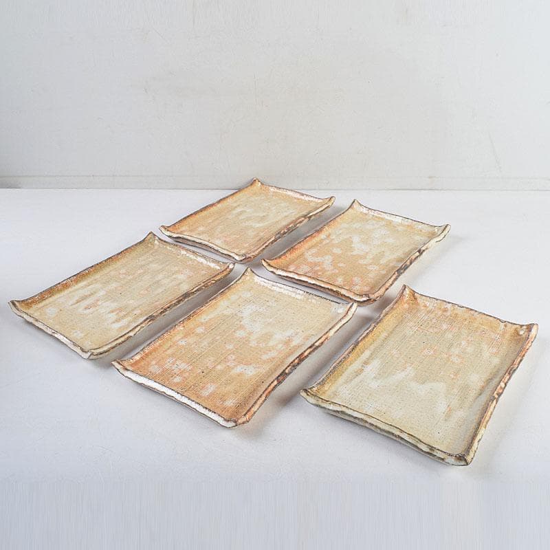 和食器　茶懐石　熊本喜一作　粉引　陶皿　銘々皿　五客　共箱　V　8917