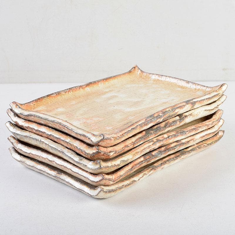 和食器　茶懐石　熊本喜一作　粉引　陶皿　銘々皿　五客　共箱　V　8917