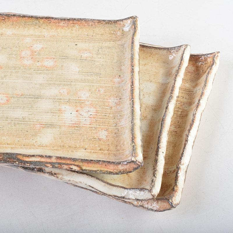 和食器　茶懐石　熊本喜一作　粉引　陶皿　銘々皿　五客　共箱　V　8917