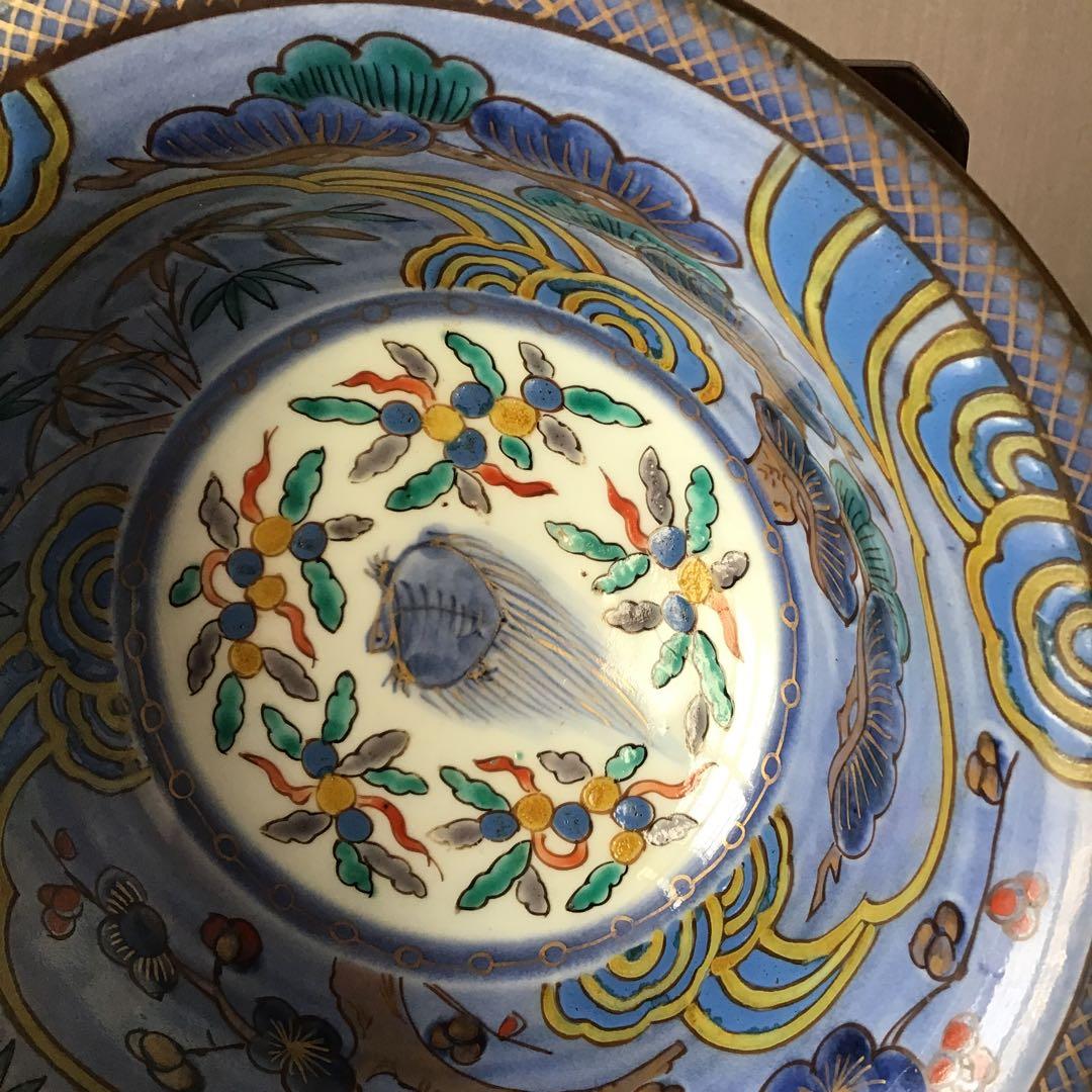 古伊万里　瑠璃秞松竹梅　遊亀竹雀　喜翔図　鉢　　江戸期