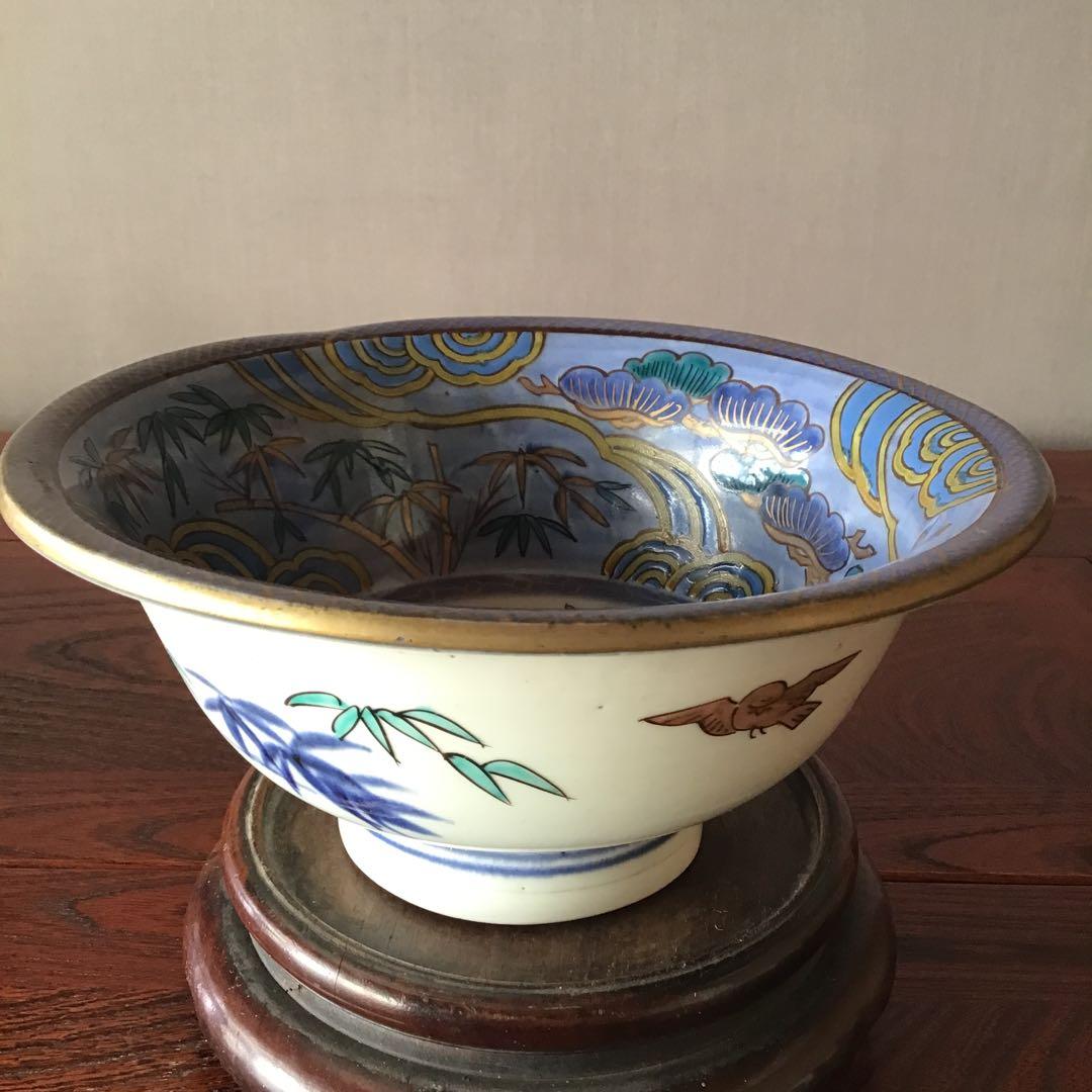 古伊万里　瑠璃秞松竹梅　遊亀竹雀　喜翔図　鉢　　江戸期