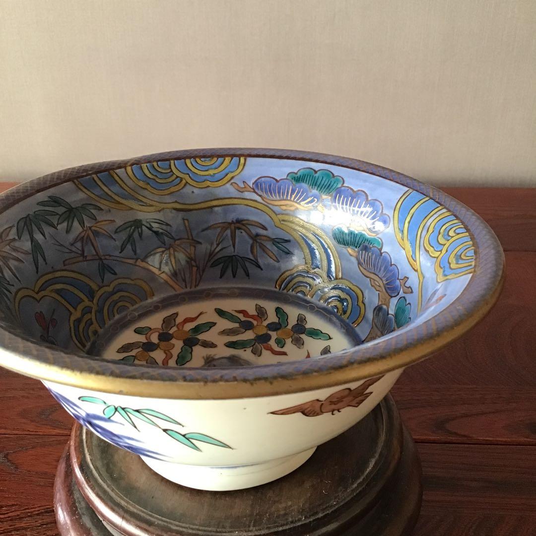 古伊万里　瑠璃秞松竹梅　遊亀竹雀　喜翔図　鉢　　江戸期