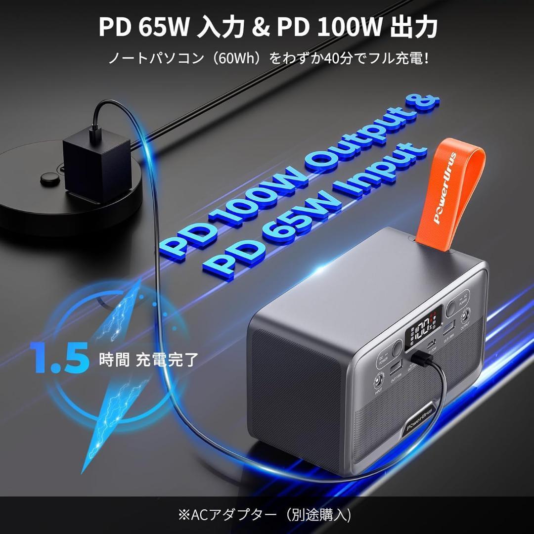 ポータブル電源 89.6Wh 小型 キャンプ 防災 パススルー機能 7ポート