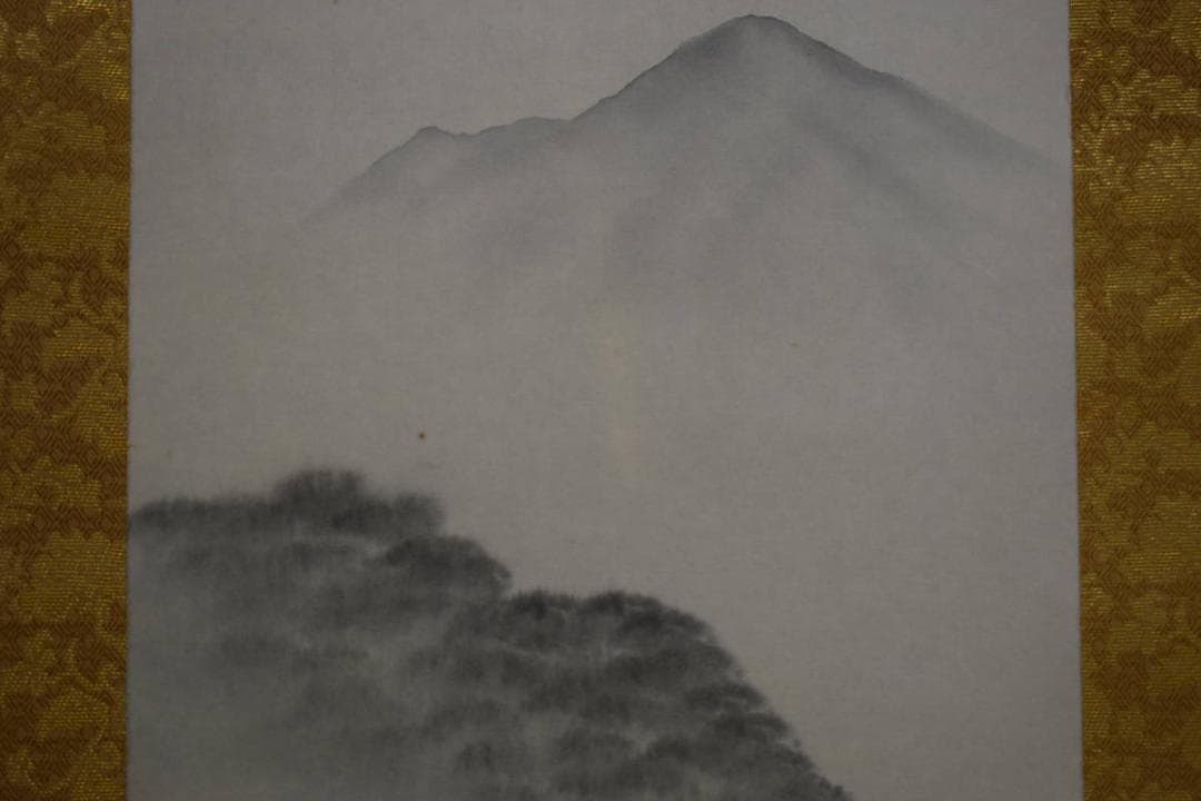 真作/麦秋/山水釣人図/布袋屋掛軸HI-184