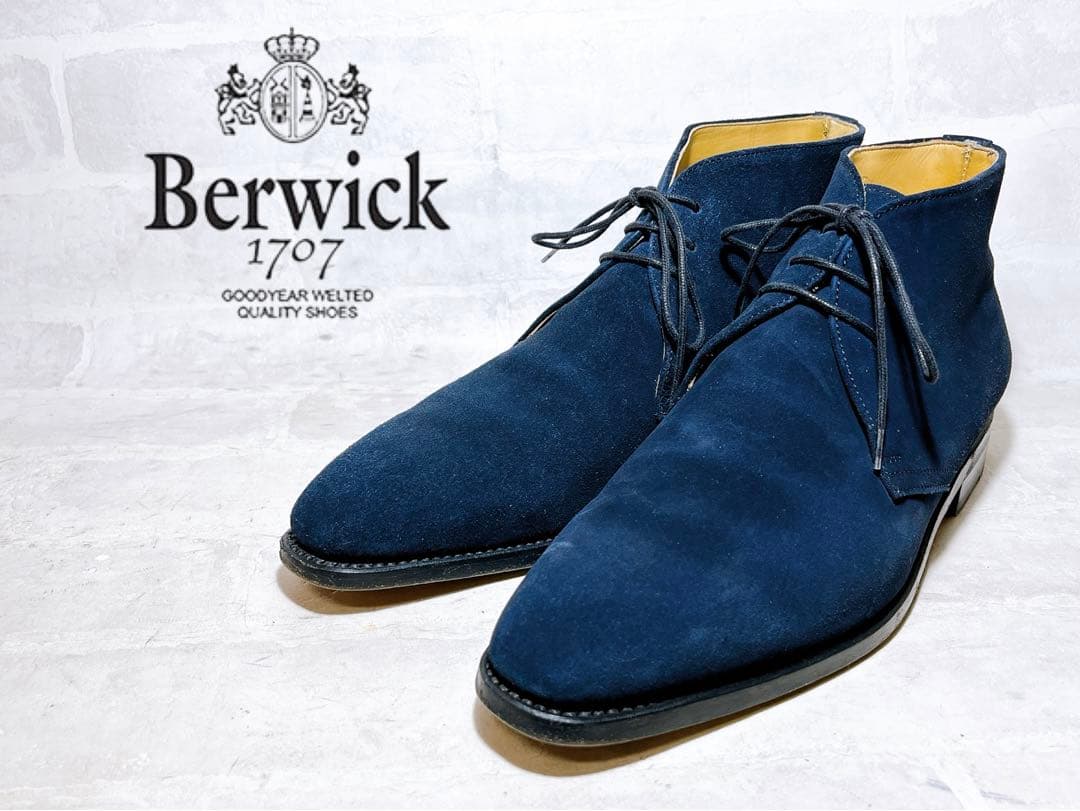 スペイン製【極美品】Berwick 高級 スエードチャッカブーツ 紺 UK6.5